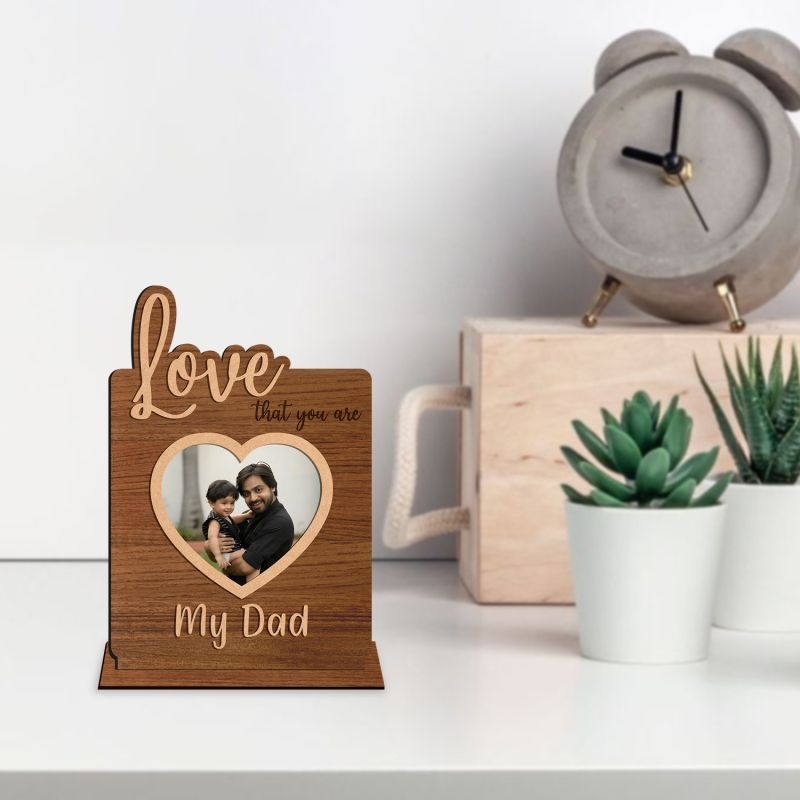 Love My Dad Wooden Photo Frame Customized Your Photo Gift For Dad Birthday, Fathers Day, Thankyou Gift & Sorry Gift For Dad , 1st Fathers Day Gift